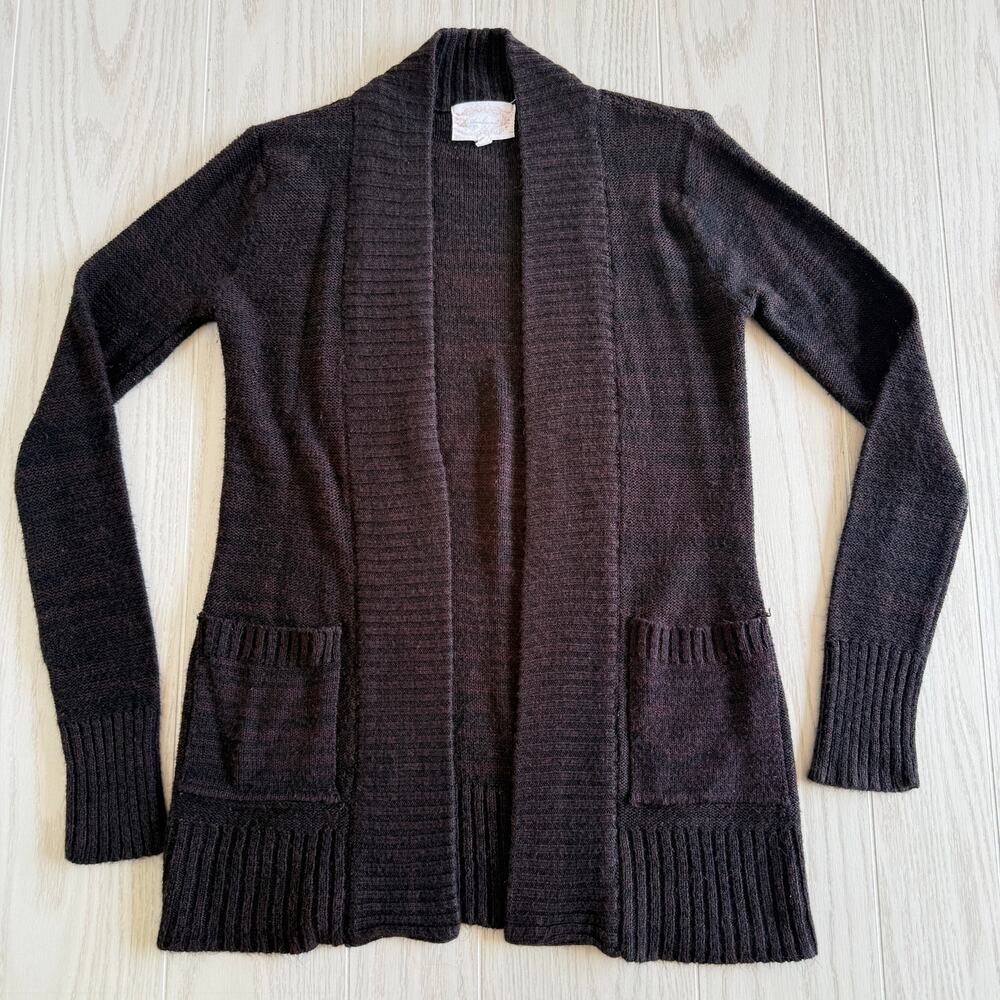Ambiance Womens Size Small Brown Rib Cardigan Open Front Pockets